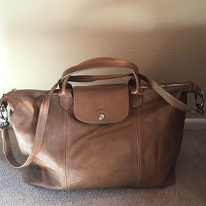 Le Pliage Cuir Handbag with Shoulder Strap